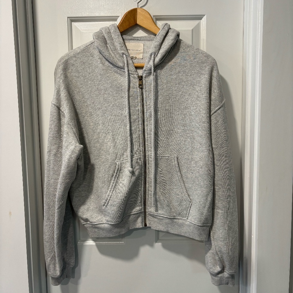 Women's American Eagle Cropped Gray Hoodie Jacket